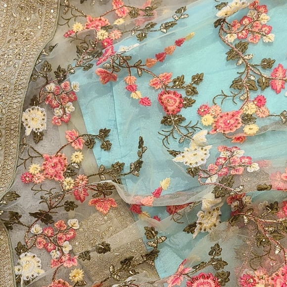 Women's Floral Embroidered Pleated Saree & Blouse - Picture 6 of 14